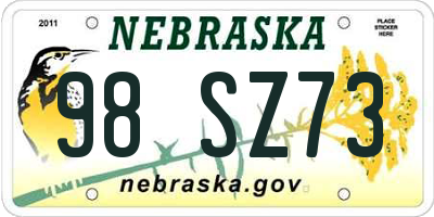 NE license plate 98SZ73
