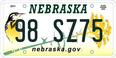 NE license plate 98SZ75
