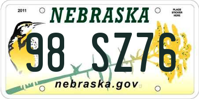 NE license plate 98SZ76