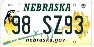 NE license plate 98SZ93