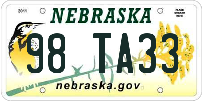 NE license plate 98TA33