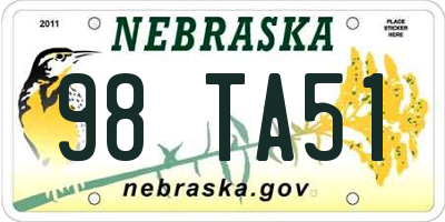 NE license plate 98TA51