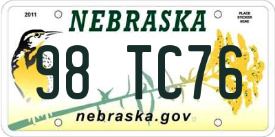 NE license plate 98TC76