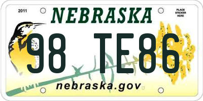 NE license plate 98TE86