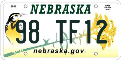 NE license plate 98TF12
