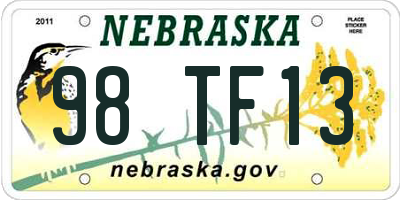 NE license plate 98TF13