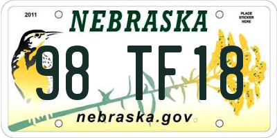 NE license plate 98TF18