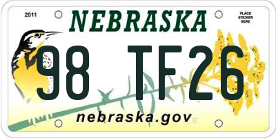 NE license plate 98TF26