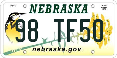 NE license plate 98TF50