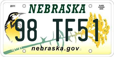 NE license plate 98TF51