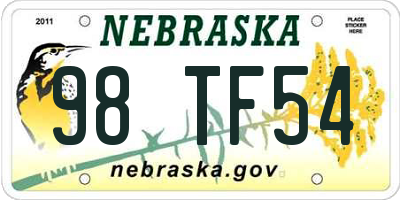 NE license plate 98TF54