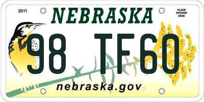 NE license plate 98TF60