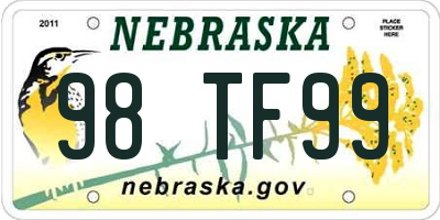 NE license plate 98TF99