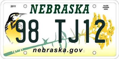 NE license plate 98TJ12