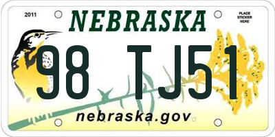 NE license plate 98TJ51