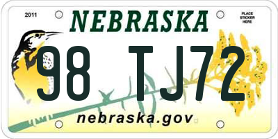 NE license plate 98TJ72
