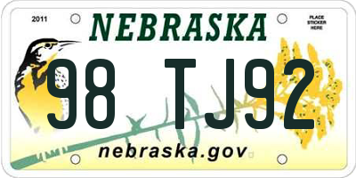 NE license plate 98TJ92