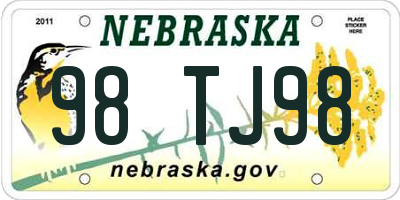 NE license plate 98TJ98