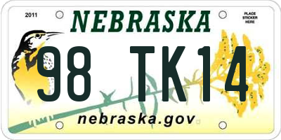NE license plate 98TK14