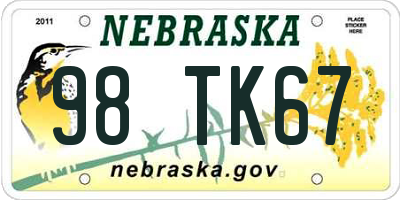 NE license plate 98TK67