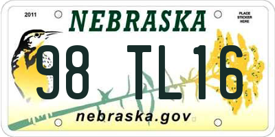 NE license plate 98TL16