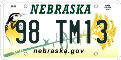 NE license plate 98TM13