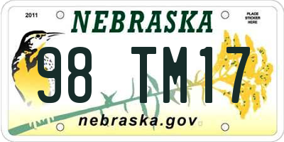 NE license plate 98TM17