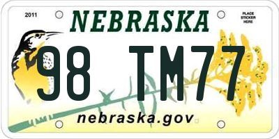 NE license plate 98TM77
