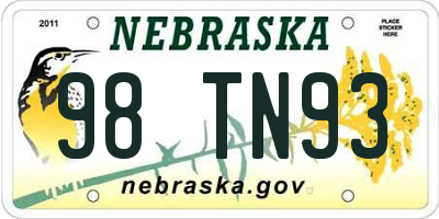 NE license plate 98TN93