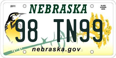 NE license plate 98TN99