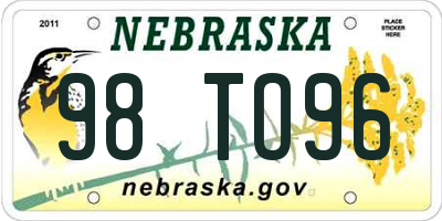 NE license plate 98TO96