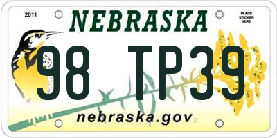 NE license plate 98TP39