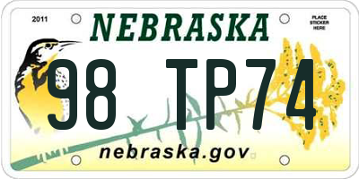 NE license plate 98TP74