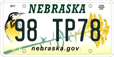 NE license plate 98TP78
