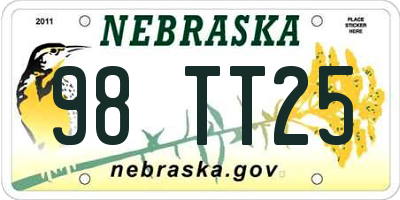 NE license plate 98TT25