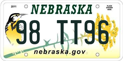 NE license plate 98TT96