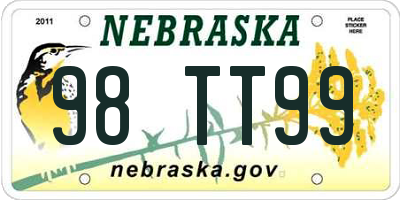 NE license plate 98TT99