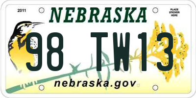 NE license plate 98TW13