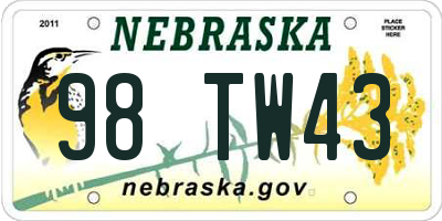 NE license plate 98TW43