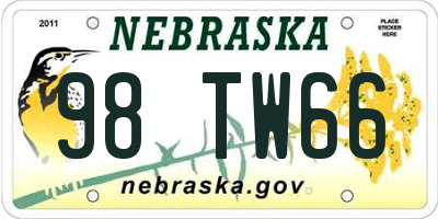 NE license plate 98TW66