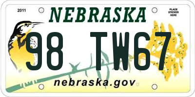 NE license plate 98TW67