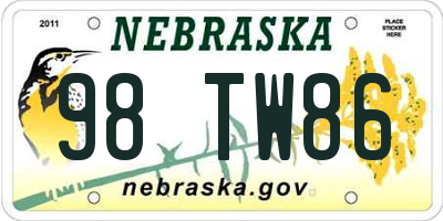 NE license plate 98TW86