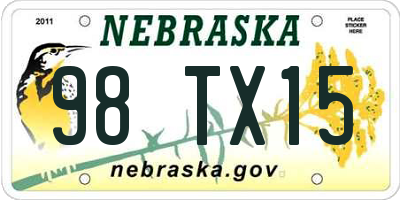 NE license plate 98TX15