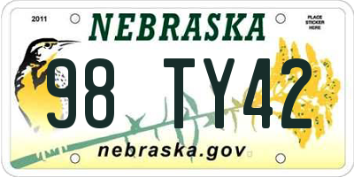 NE license plate 98TY42