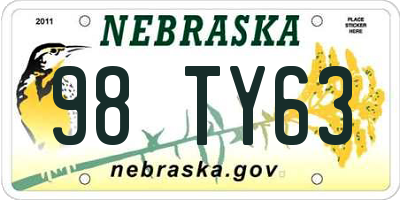 NE license plate 98TY63