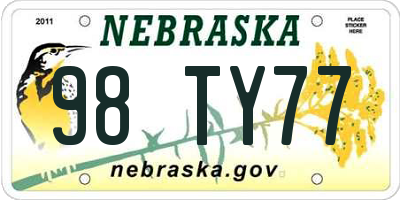 NE license plate 98TY77