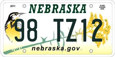 NE license plate 98TZ12