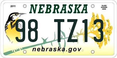 NE license plate 98TZ13