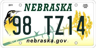 NE license plate 98TZ14