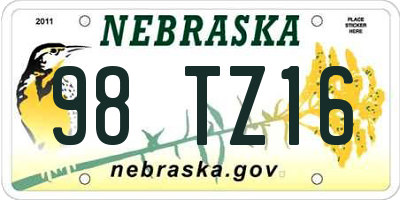 NE license plate 98TZ16